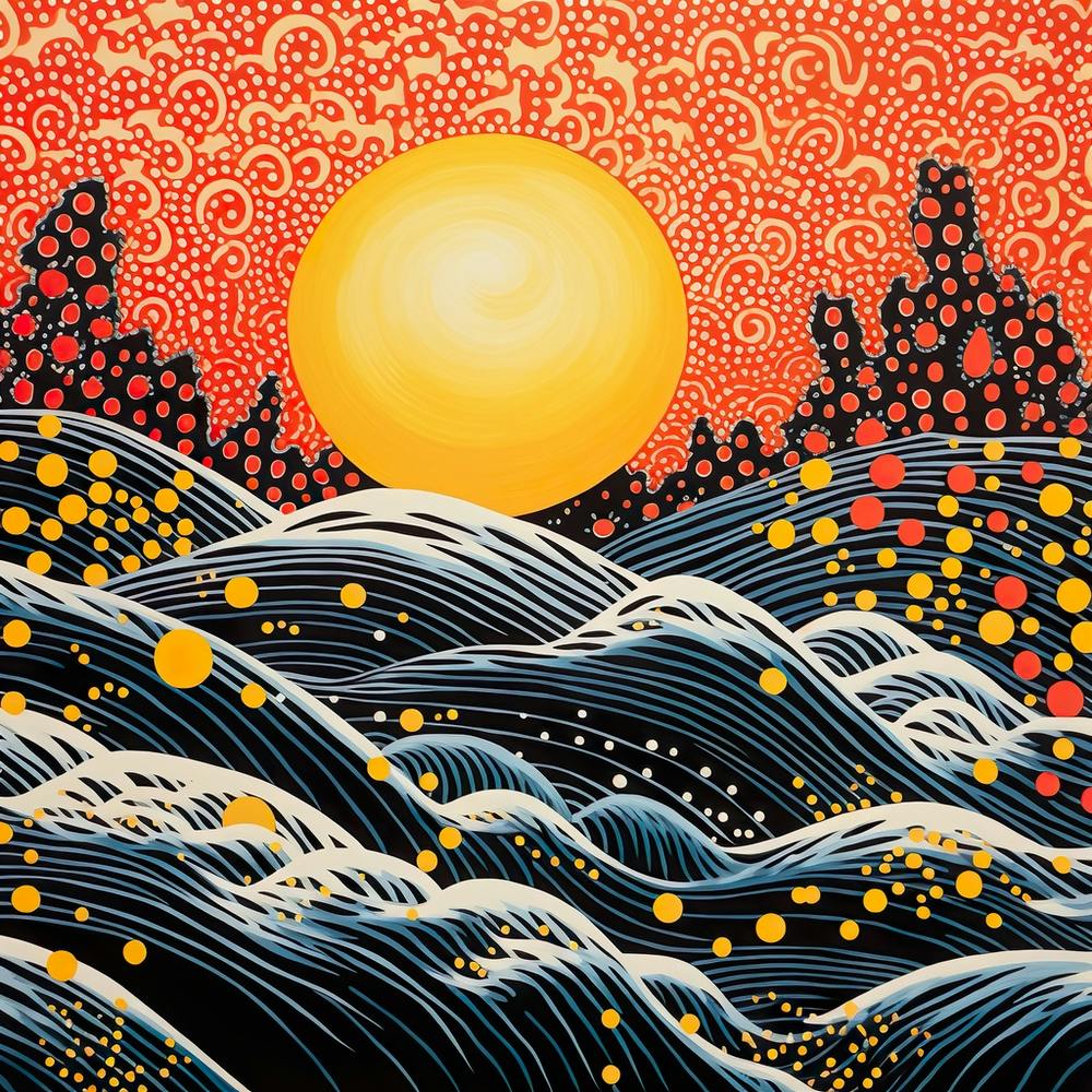 Yayoi Kusama Inspired Sun Beach Landscape Art