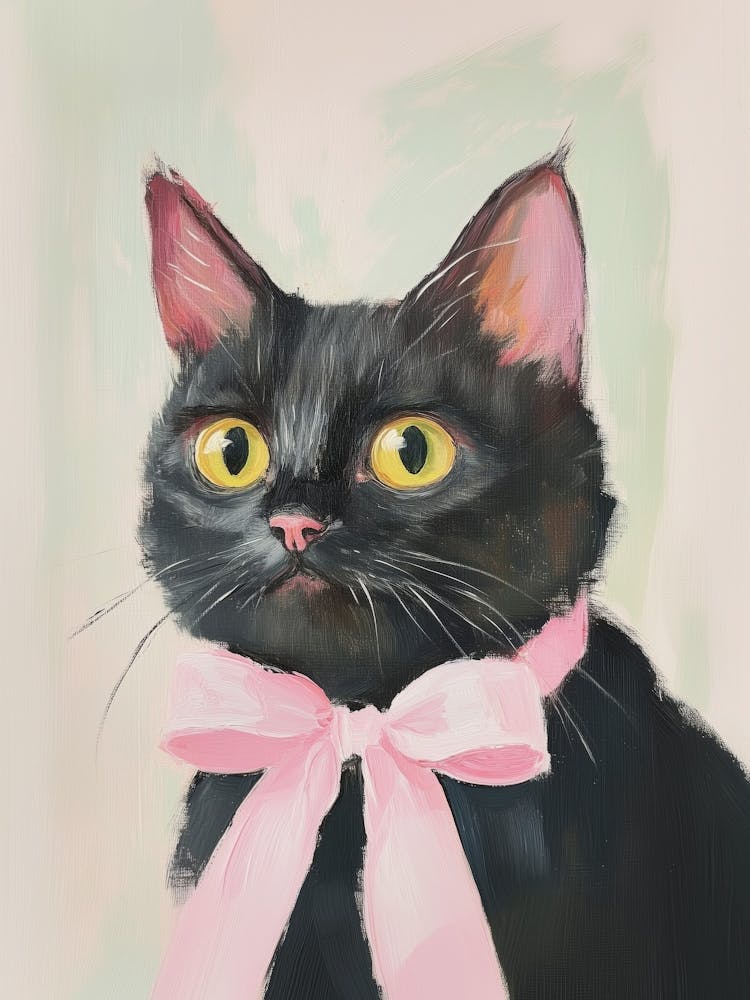 Black Cat With Pink Bow