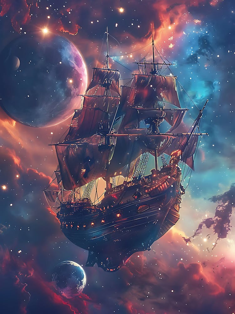 Fantasy Ship Floating in the Galaxy 11