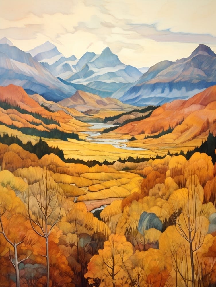 Autumn National Park Painting Fiordland National Park New Zealand 4