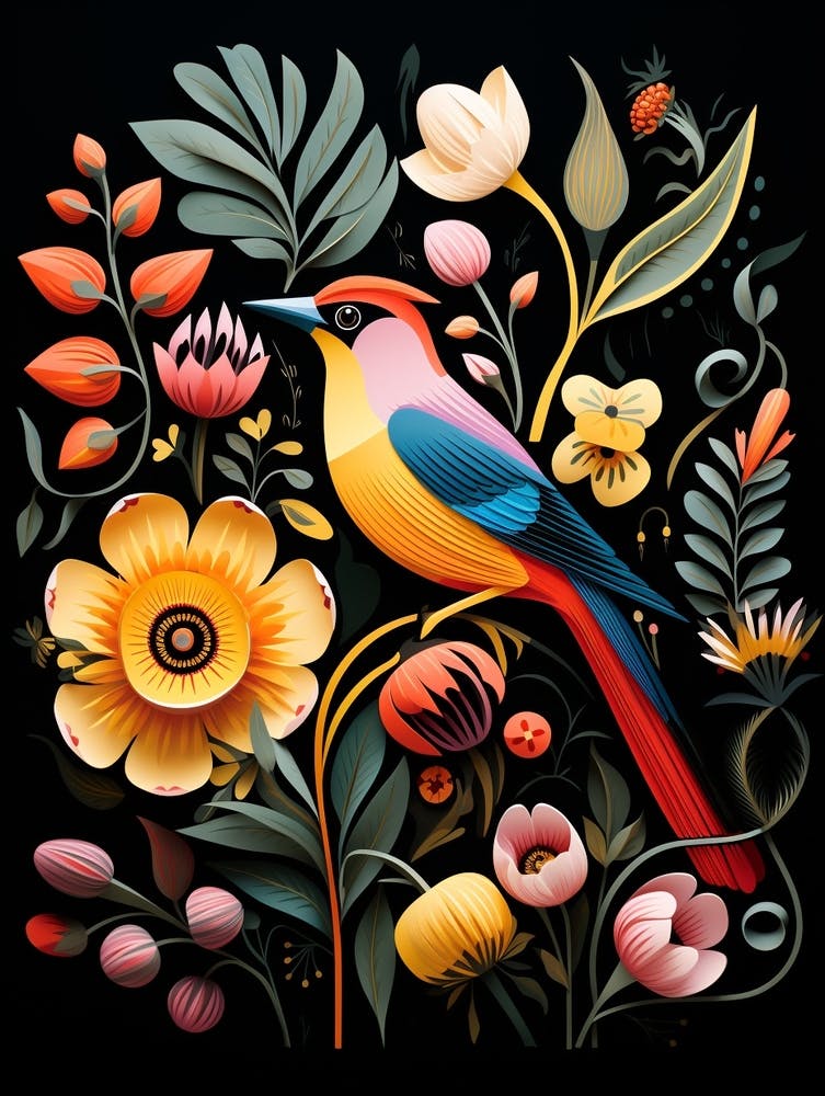 Folk Bird Illustration American Goldfinch 2