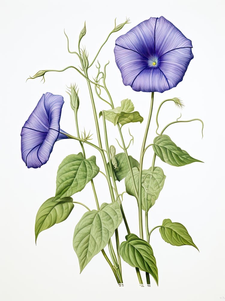 Morning Glories Flower Vintage Botanical 1