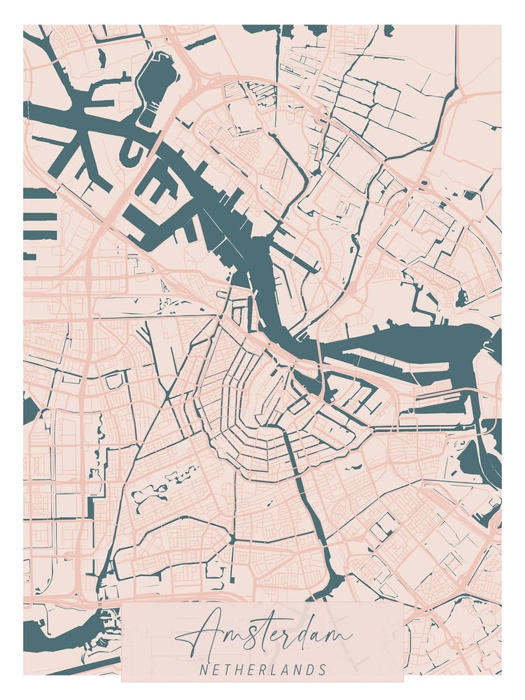 Amsterdam Netherlands Pink and Blue Cute Script Street Map 1
