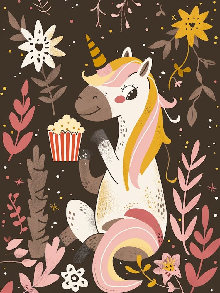Unicorn Eating Popcorn Muted Pastels 3