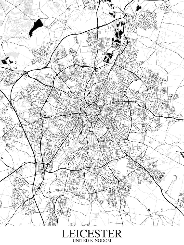 Leicester White Black Map