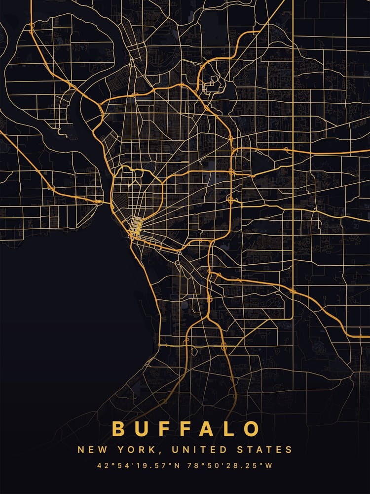 Buffalo New York NYC Black And Gold Map