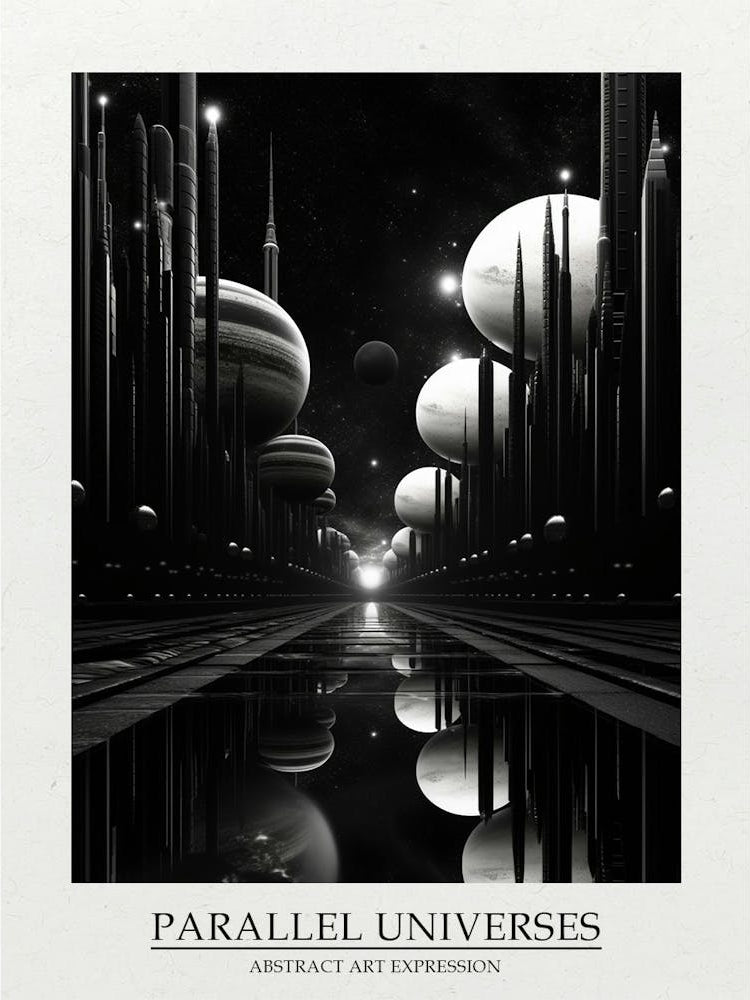 Parallel Universes Abstract Black And White 5 Poster