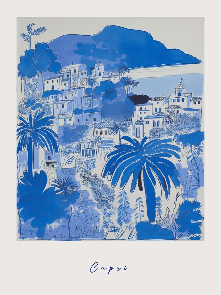 Capri Italy Blue Drawing Poster