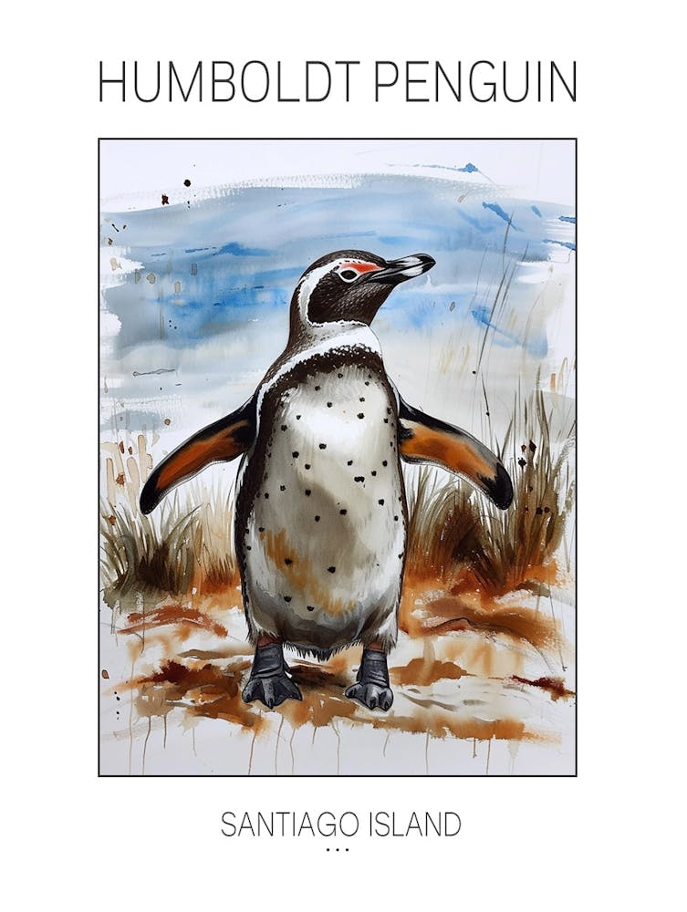 Humboldt Penguin Santiago Island Watercolour Painting 3 Poster