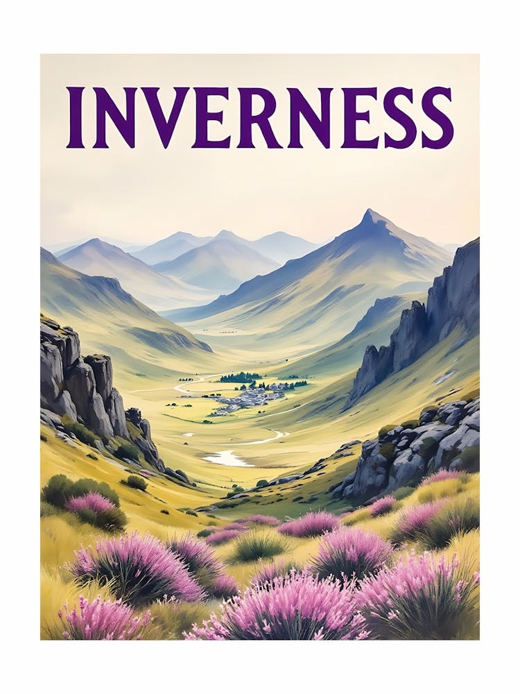 Inverness Watercolor Vintage Travel V 05