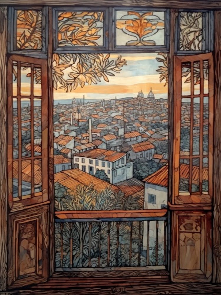 A Window View Of Havana In The Style Of Art Nouveau 3