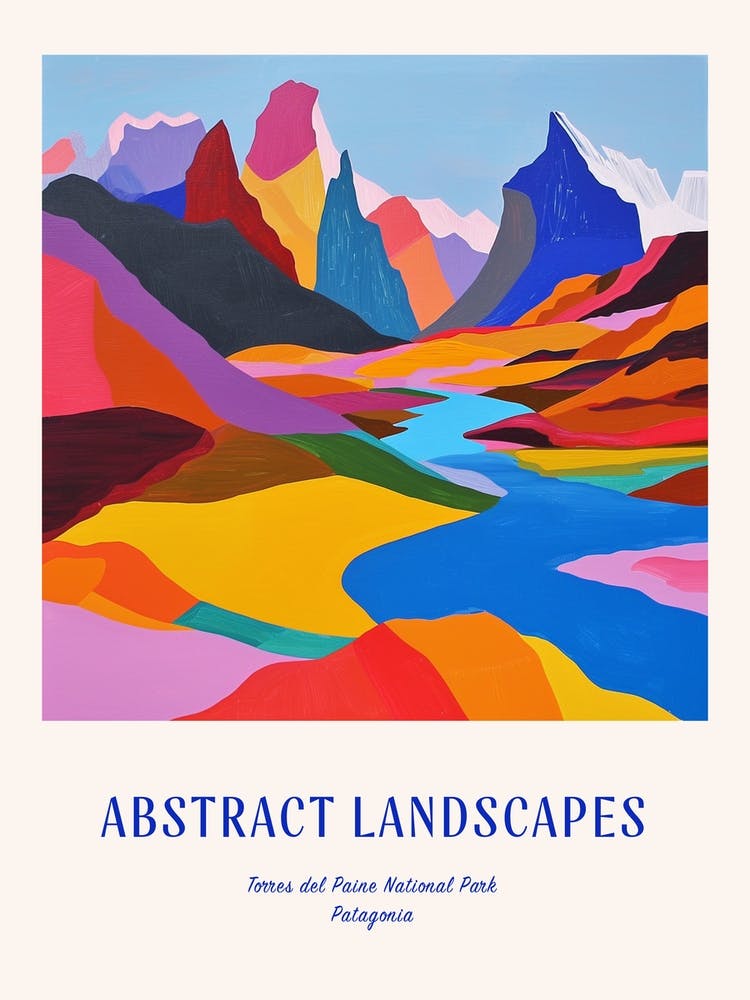 Colourful Abstract Torres Del Paine National Park Patagonia 1 Poster Blue