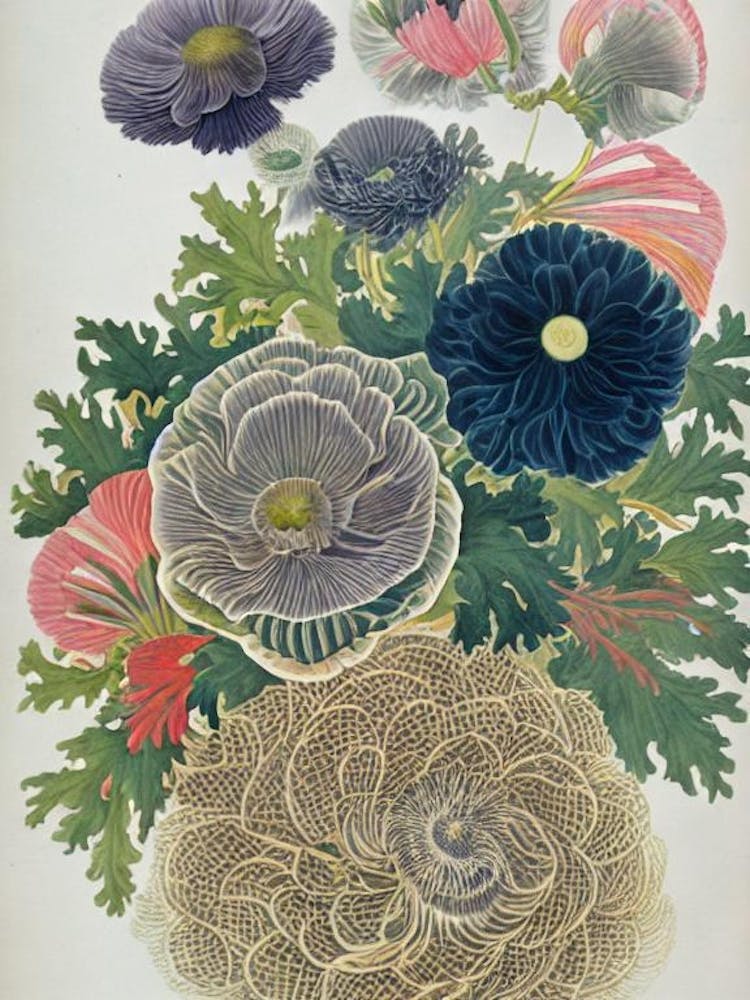 Giant Plumose Anemone Vintage Graphic Watercolour