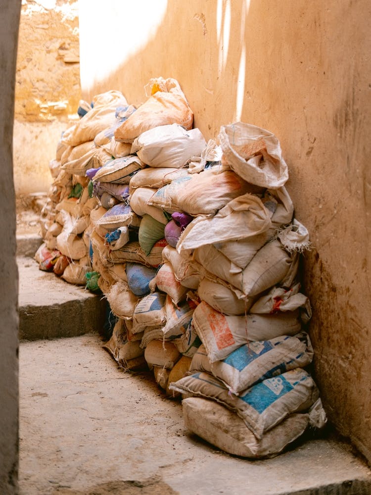 Sacks Of Rice in Fes, Morocco | Colorful travel photography
