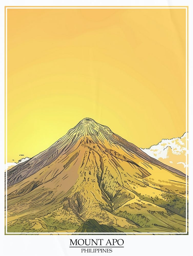 Mount Apo Philippines Color Line Drawing 1 Poster
