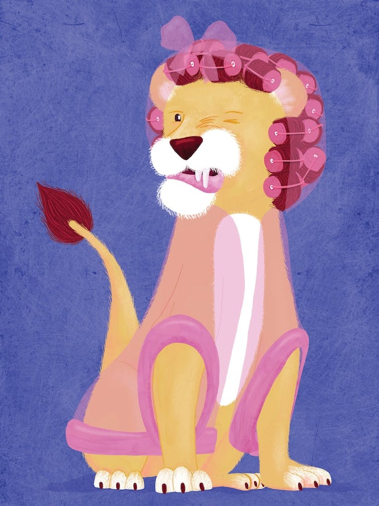 Cool Lion at The Hairdressers with Rollers in Their Hair