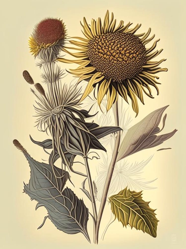 Elecampane Spices And Herbs Retro Drawing 1