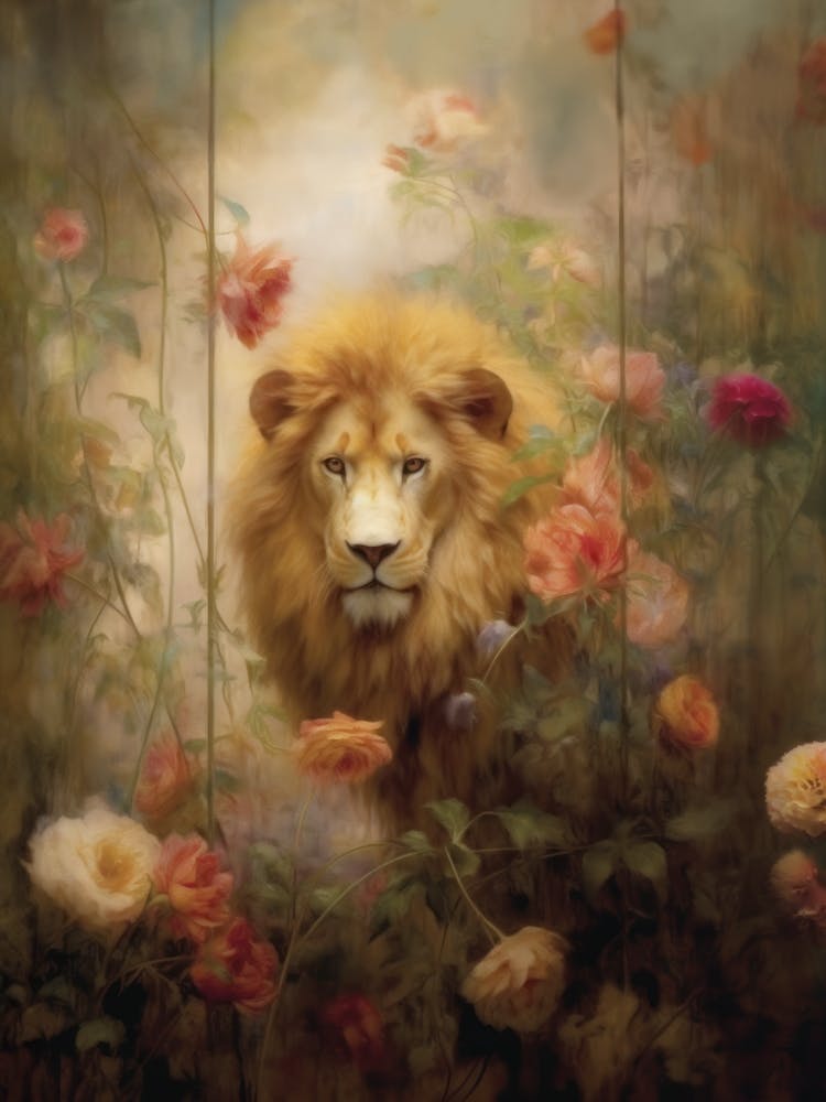 Lion In Wild Roses