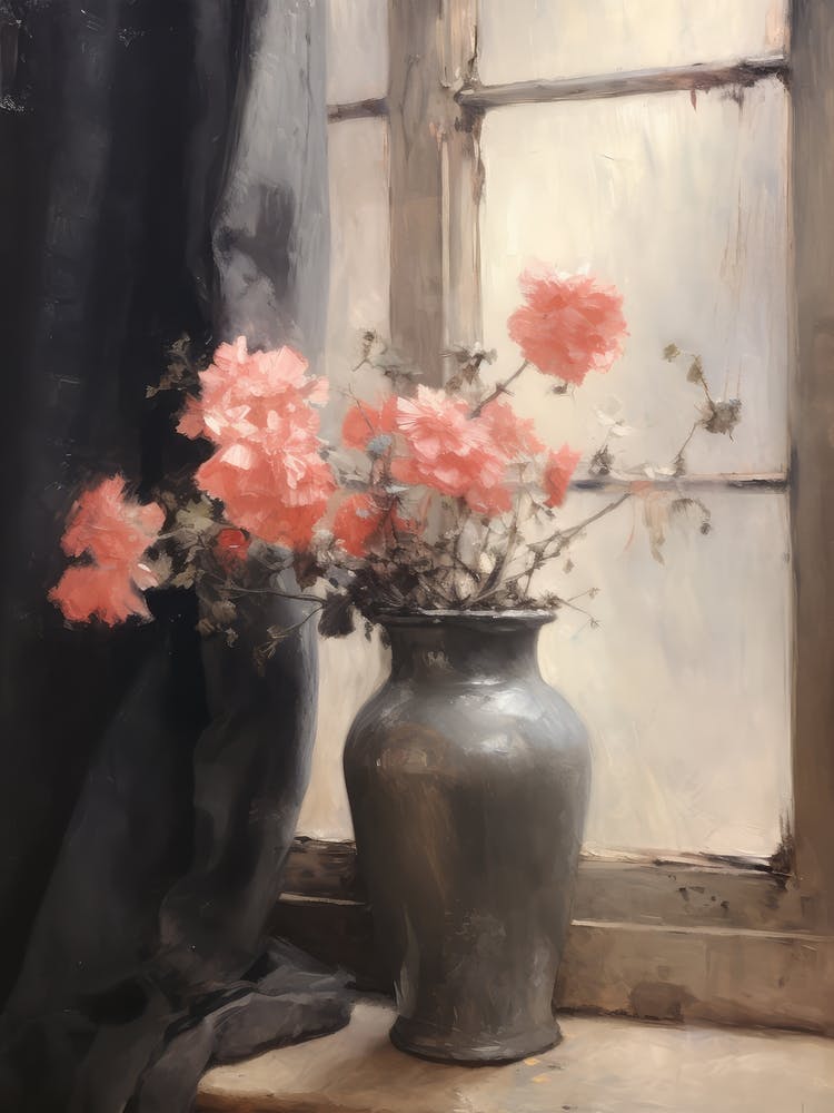 Vintage Flower Rose In Window Sill