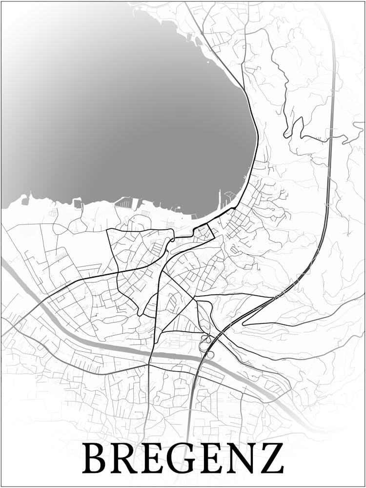 Bregenz, Vorarlberg, Austria, City Map, Black And White Fade Design