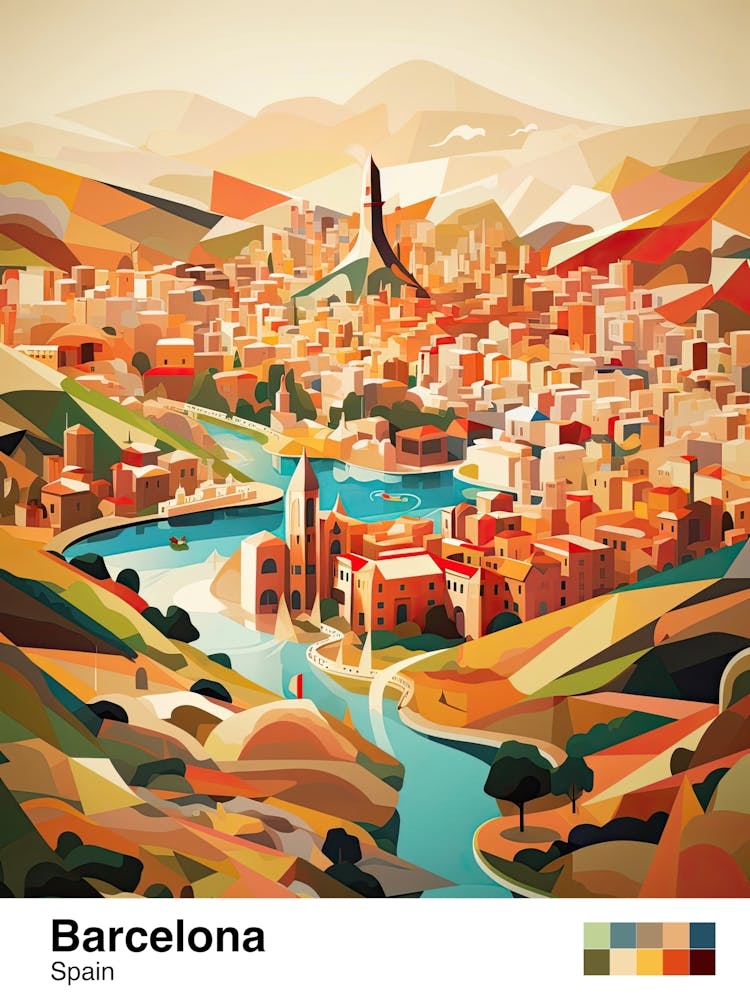 Barcelona, Spain, Geometric Illustration 1 Poster
