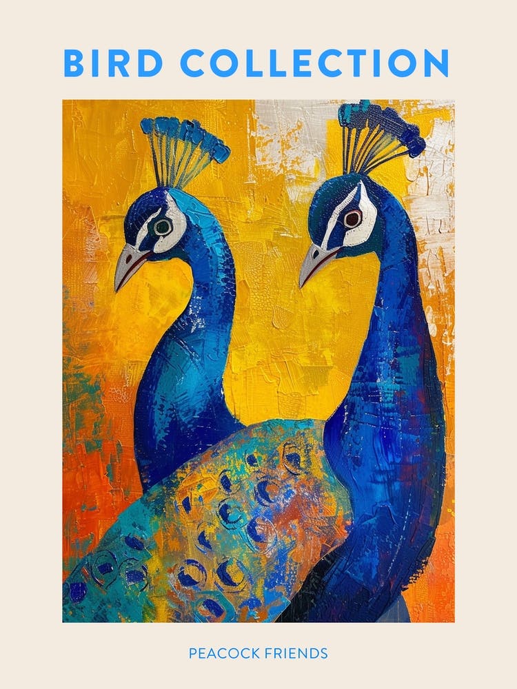 Two Peacocks Colourful Painting 4 Poster