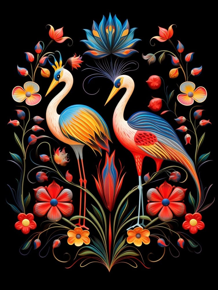 Folk Bird Illustration Crane 2