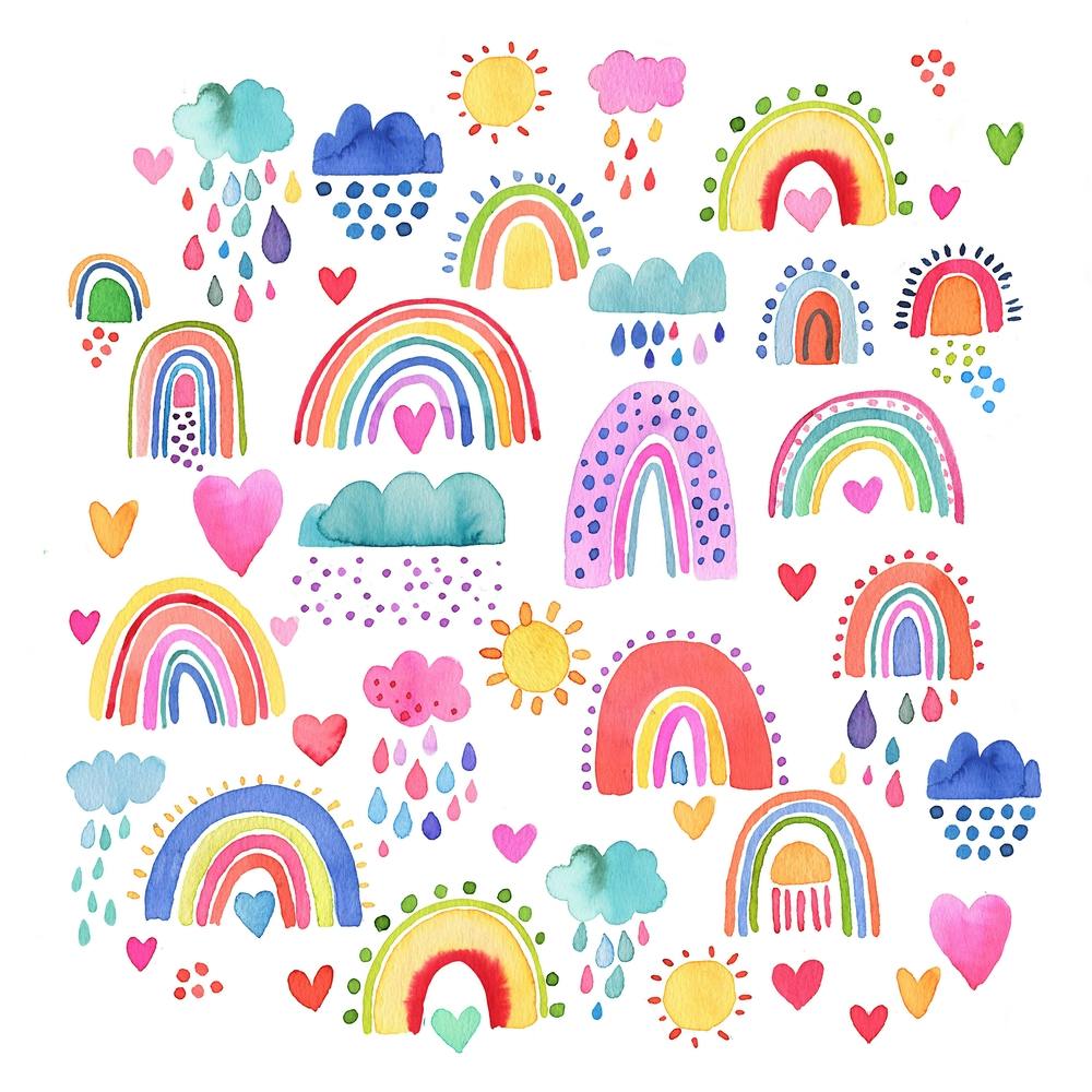 Adorables Arcs-en-ciel Joyeux Soleil Carré Coloré