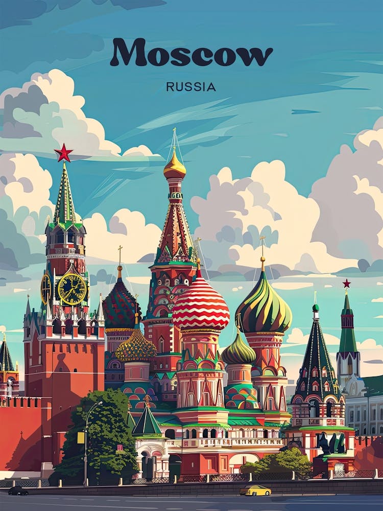 Moscow Russia The Kremlin Digital Travel Illustration