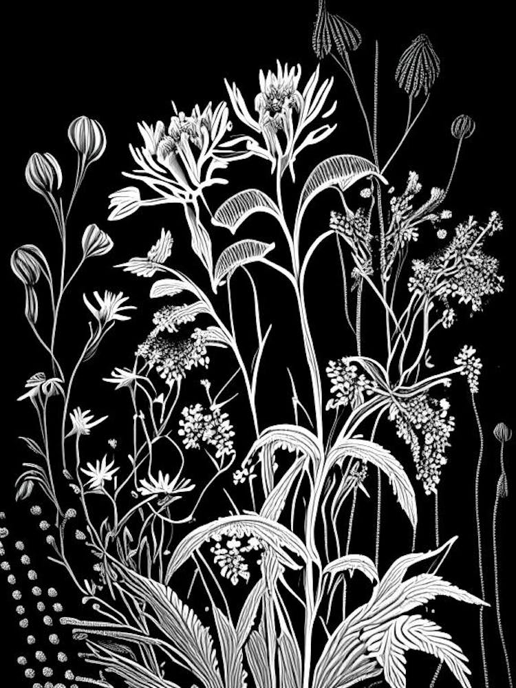 Thimbleweed Wildflower Linocut