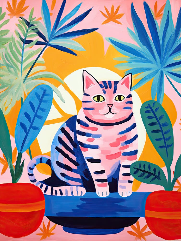 Pink Cat In The Pot, Matisse Inspired
