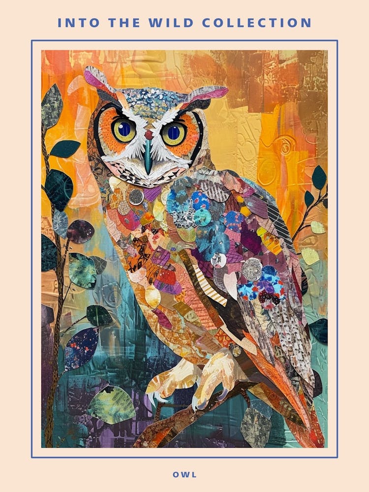Kitsch Colourful Owl Collage 5 Poster