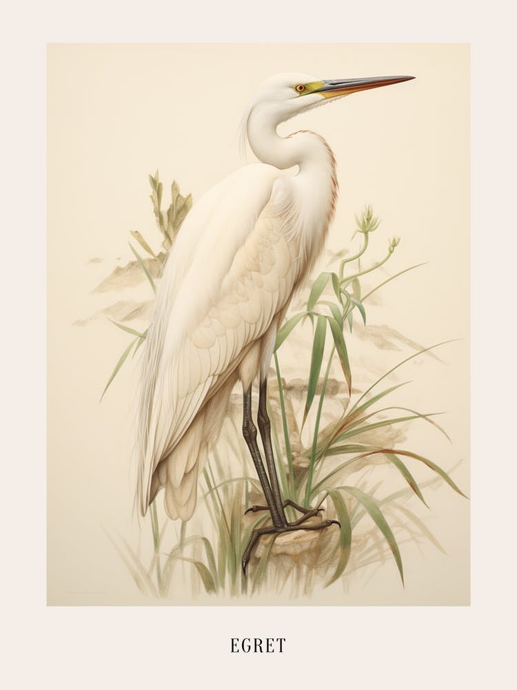 Vintage Bird Drawing Egret 1 Poster