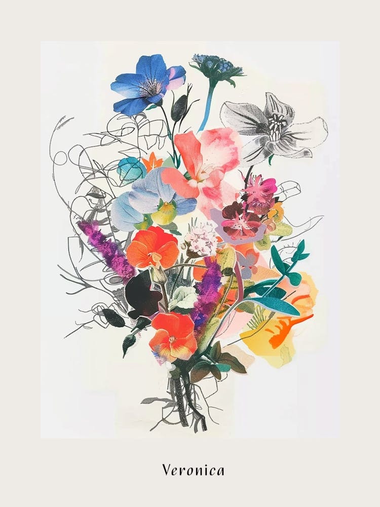 Veronica 2 Collage Flower Bouquet Poster