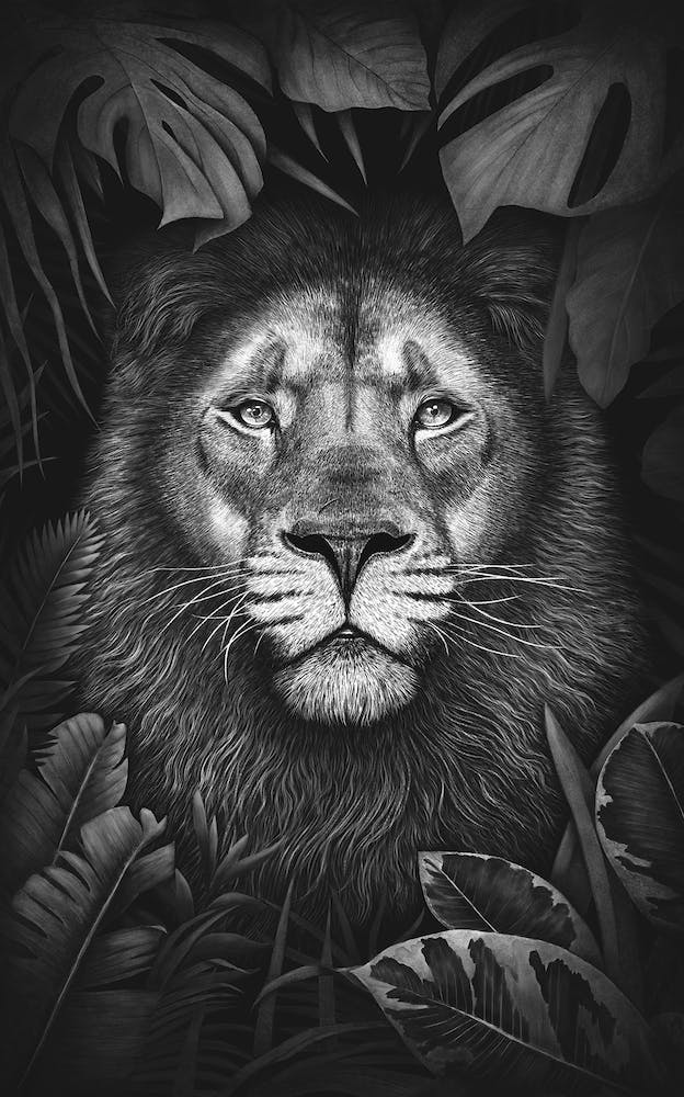 Lion In Tropical Leaves