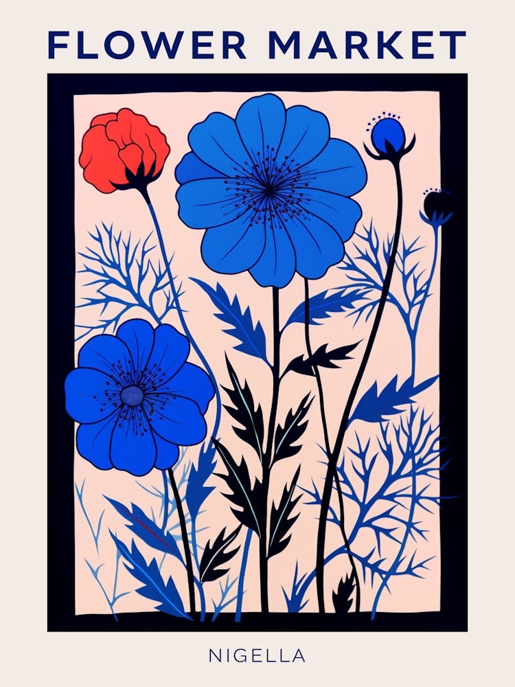 Blue Flower Market Poster Love In A Mist Nigella 6