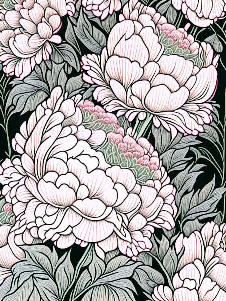 Festiva Maxima Peonies Pink 2 Drawing