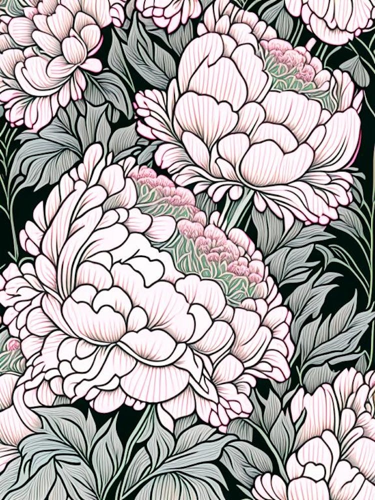 Festiva Maxima Peonies Pink 2 Drawing
