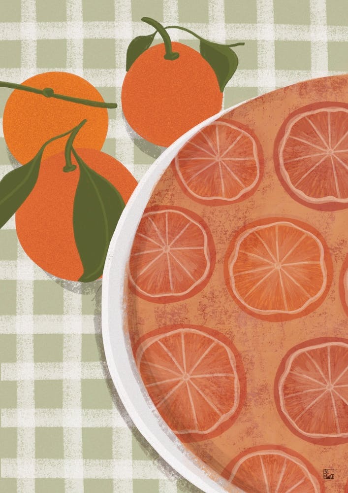 Orange Cake On Green Tablecloth