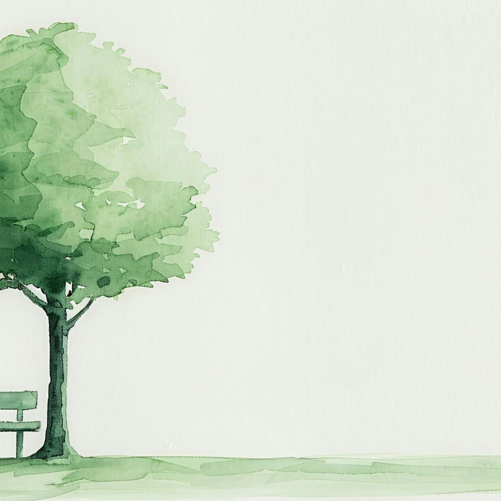 Watercolor Tree And Bench