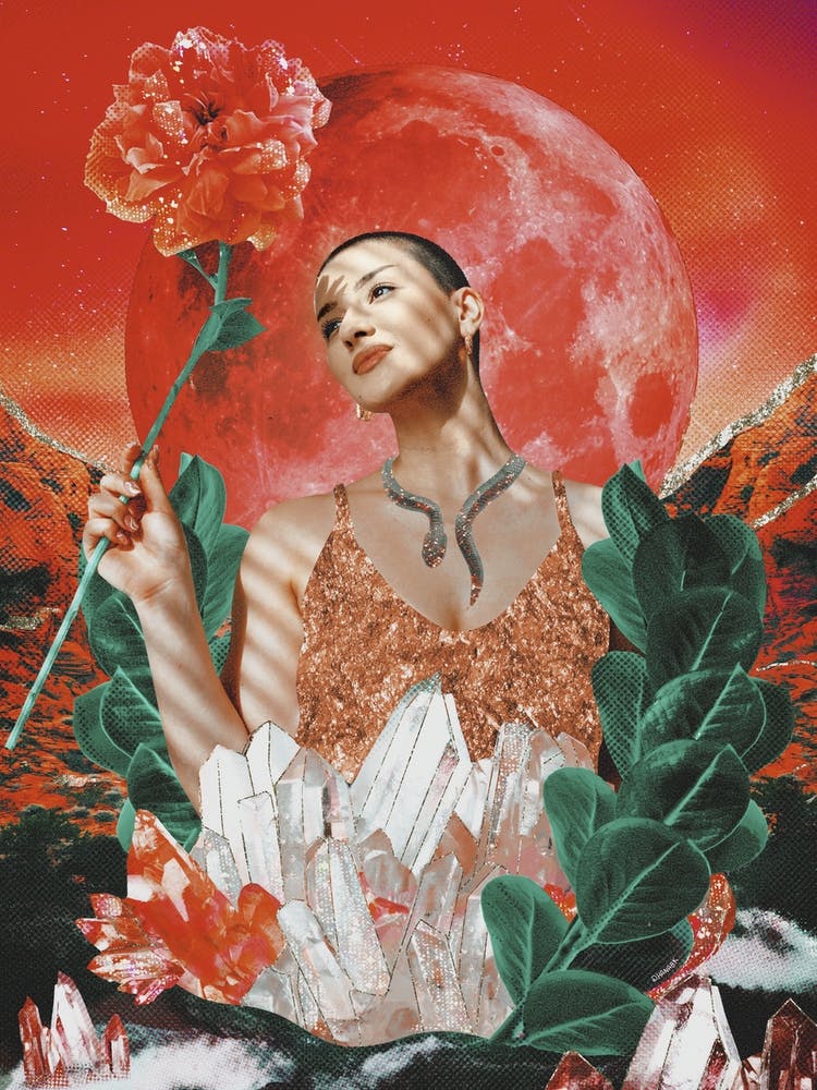 Florale Mondkristall-Collage