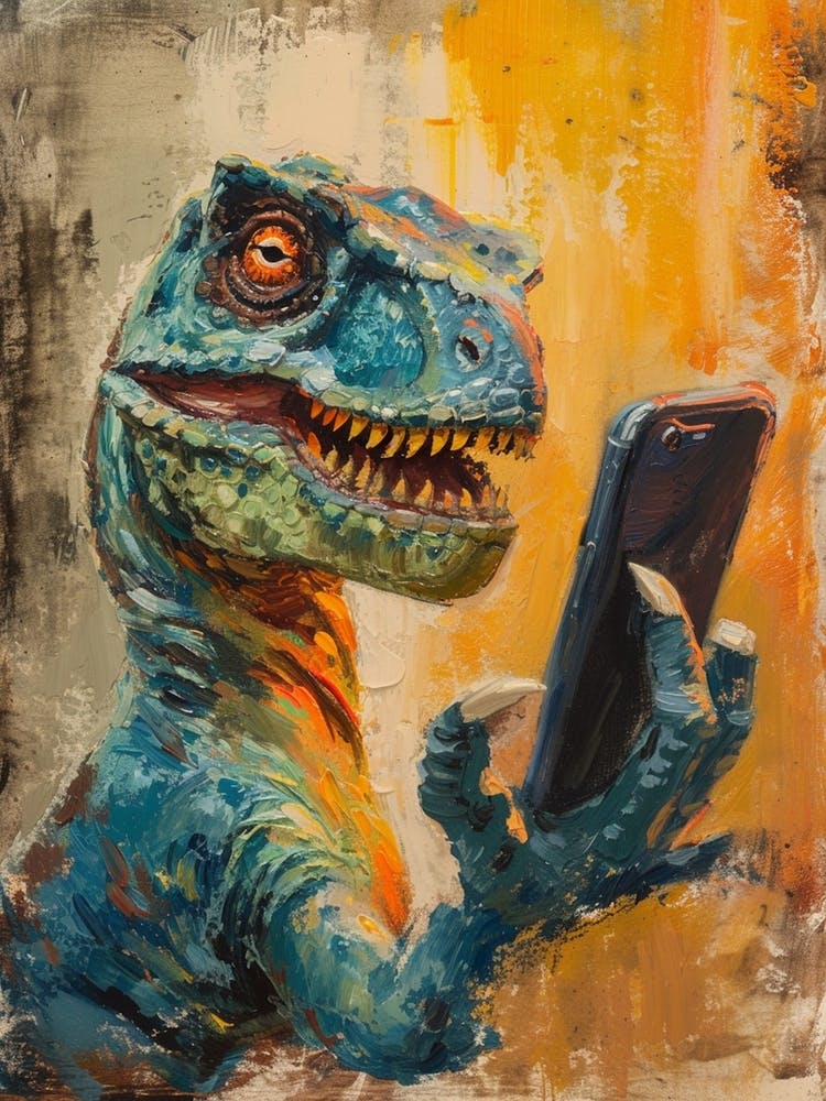 Dinosaur Taking A Selfie Orange Brushstrokes