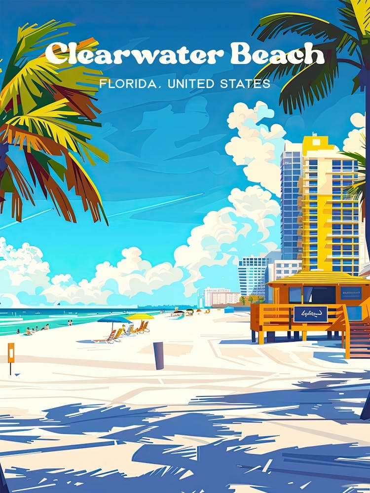 Clearwater Beach Florida Tampa Bay Digital Travel Art