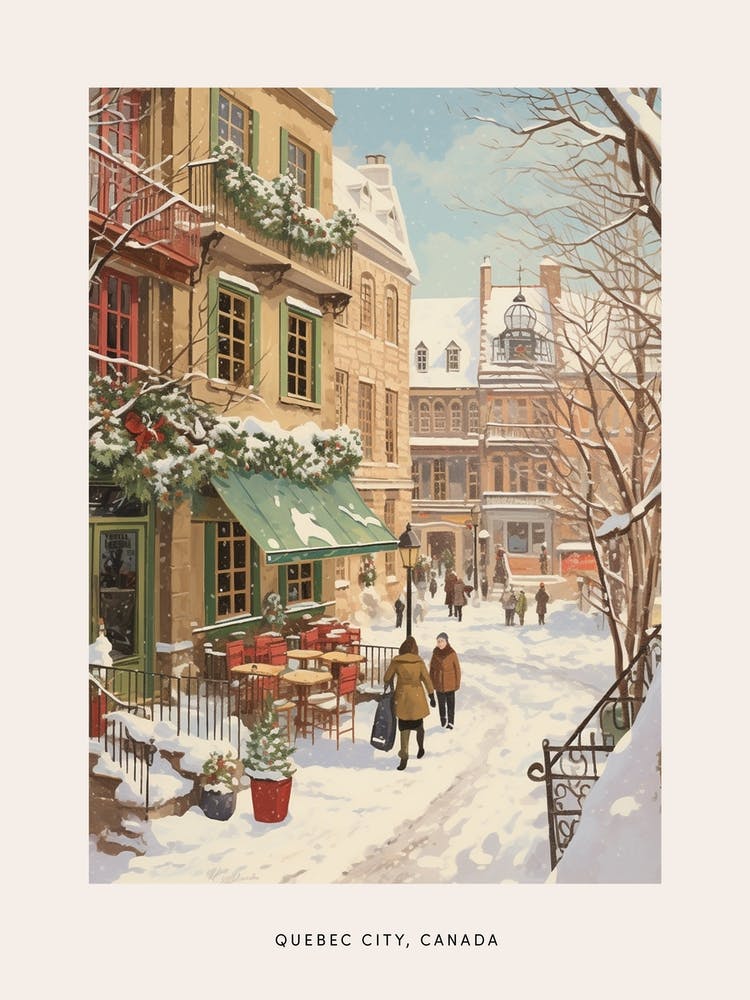 Vintage Winter Poster Quebec City Canada 3