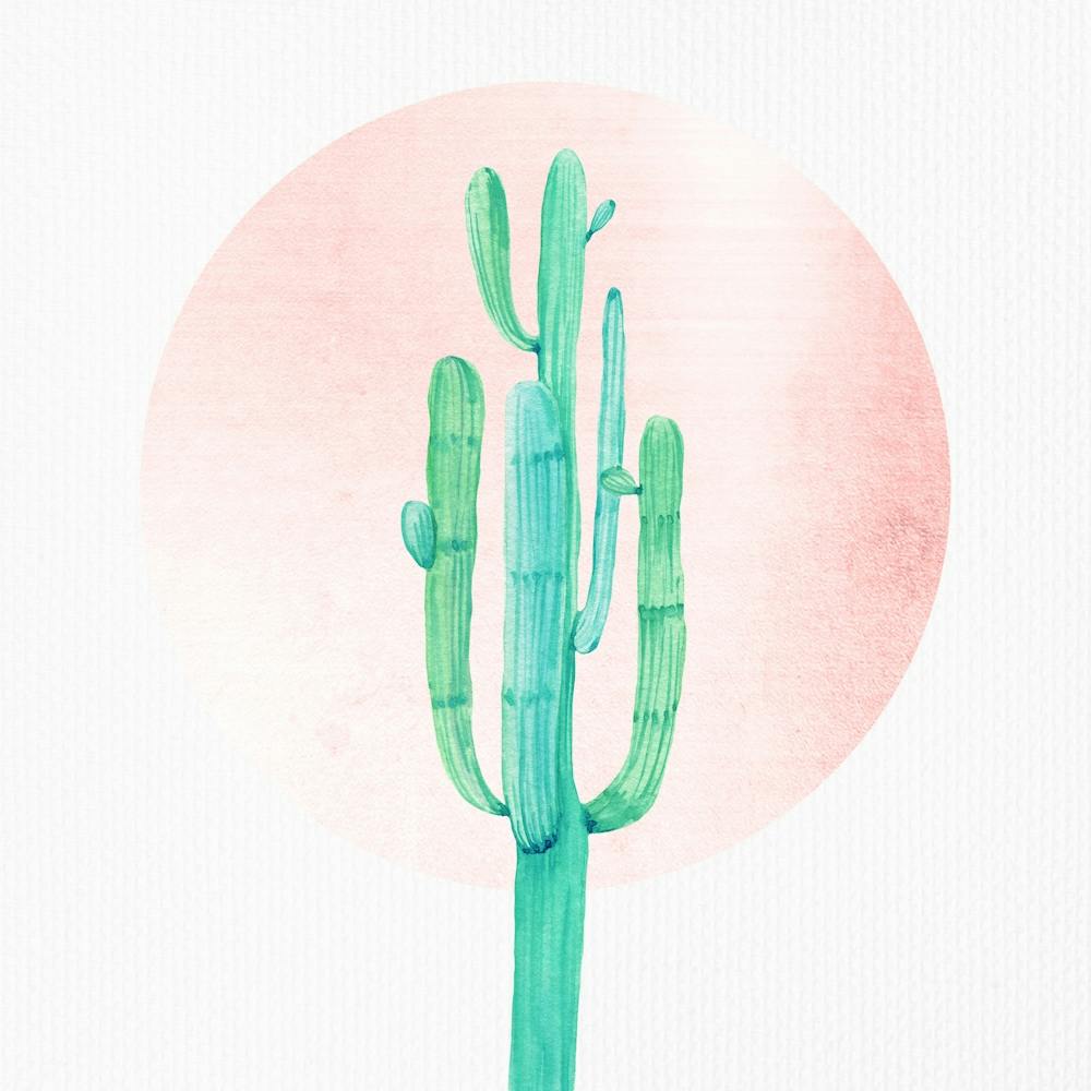 Rose Gold Sunset Watercolor Cactus Painting