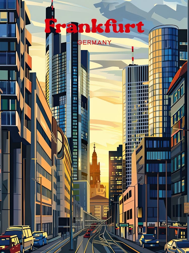 Frankfurt Germany Retro Digital Travel Illustration