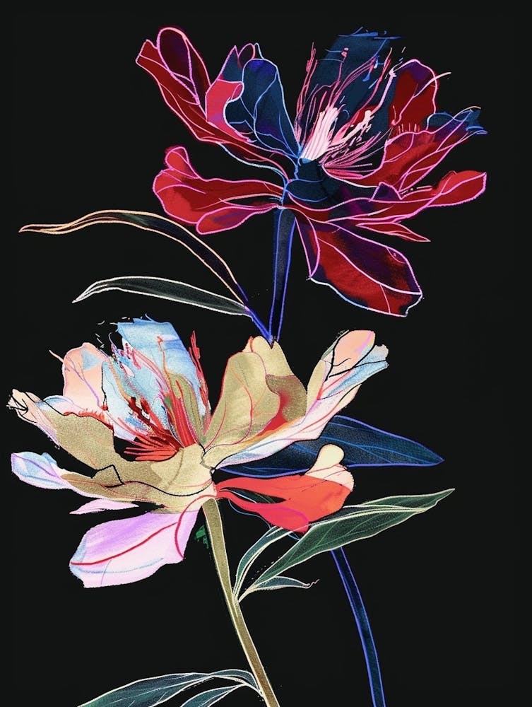 Neon Flowers On Black Peony 3