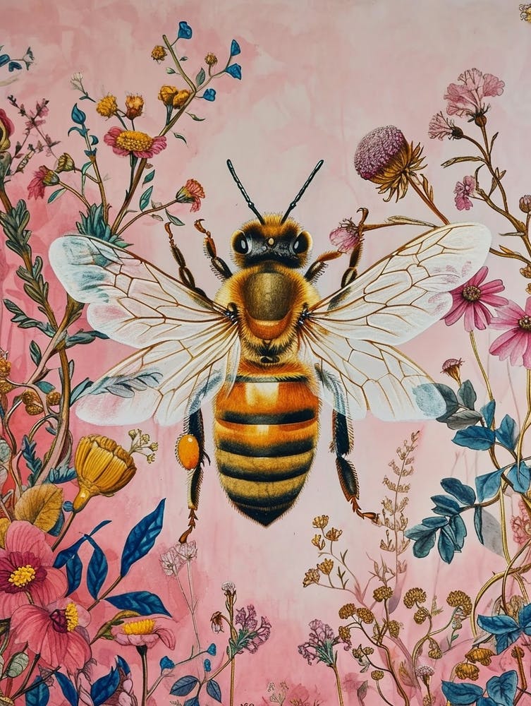Floral Animal Painting Honey Bee 1