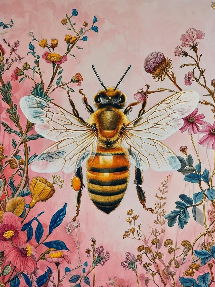 Floral Animal Painting Honey Bee 1