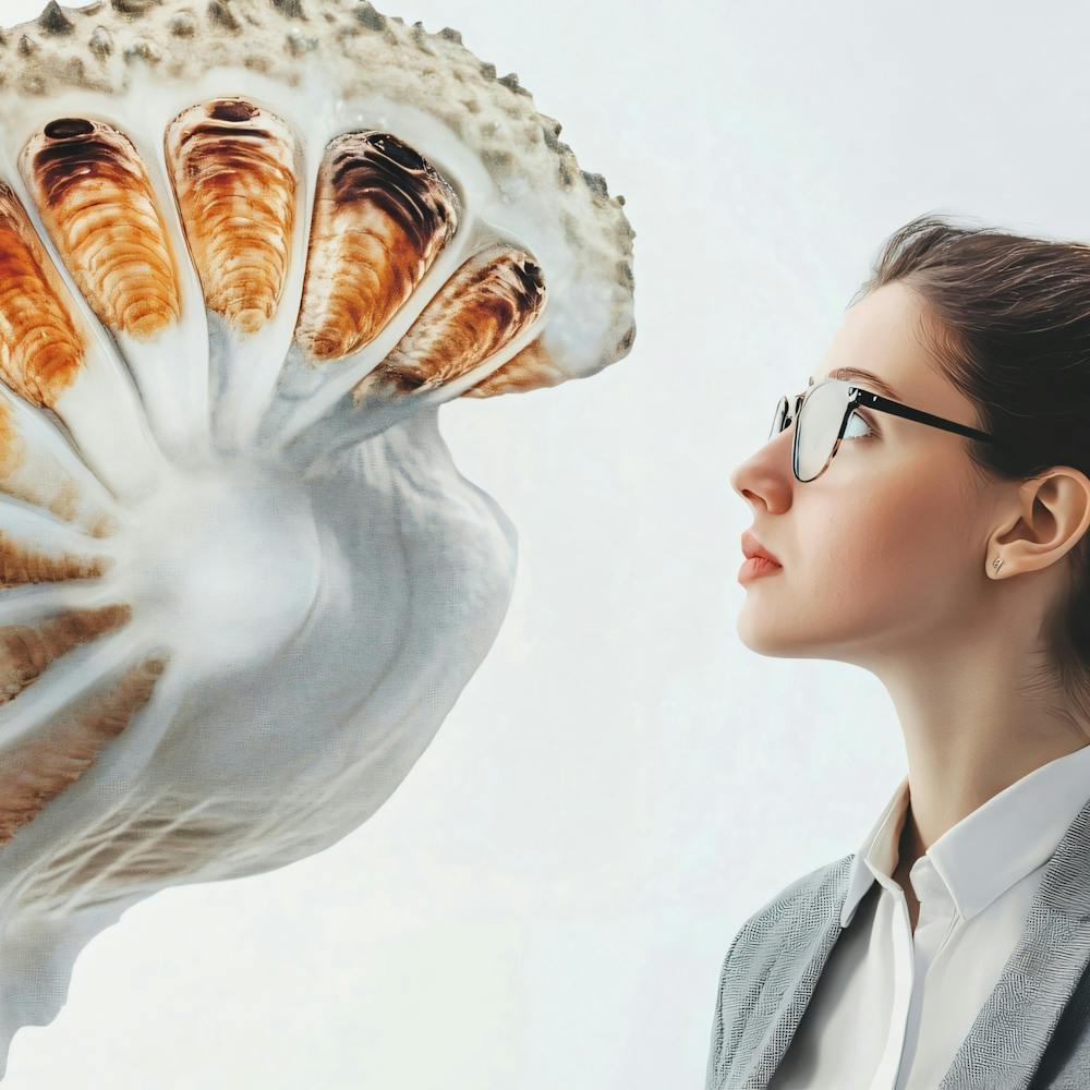 Femme regardant un coquillage